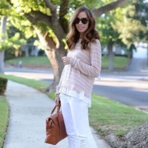 Clu + Willoughby Anthropologie Long Sleeve Lace Ruffled Tie Sweater Women S Tan